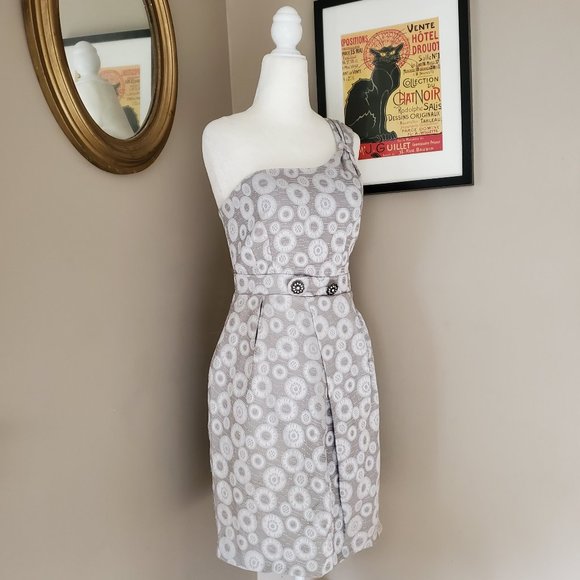 Anthropologie Moulinette Soeurs One Shoulder Silver Brocade Dress 2 - Picture 6 of 16